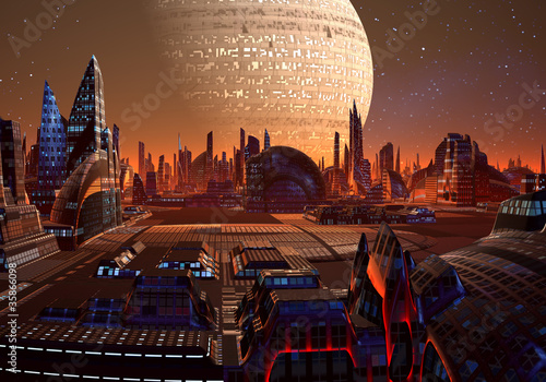 Fototapeta Naklejka Na Ścianę i Meble -  Futuristic City On An Alien Planet Part 2