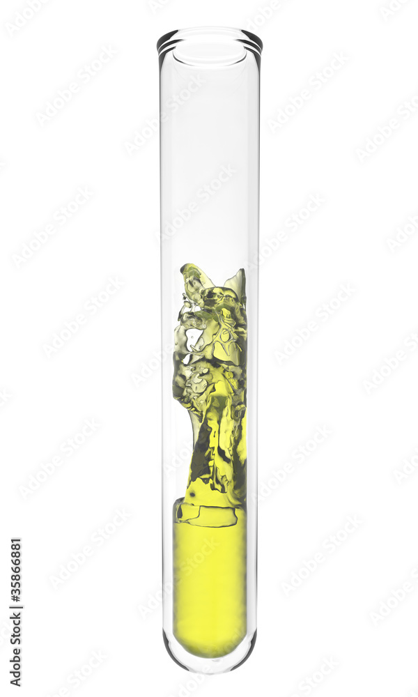 test tube with wavy yellow liquid inside test tube with wavy yellow liquid inside