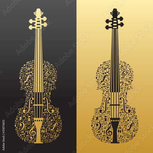 Abstract violin and musical symbols gold&black photo