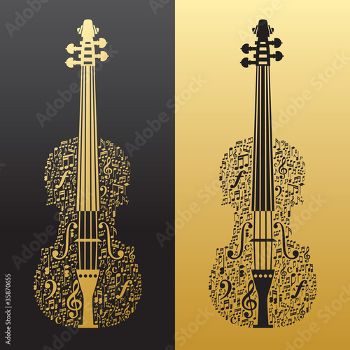 Abstract violin and musical symbols gold&black