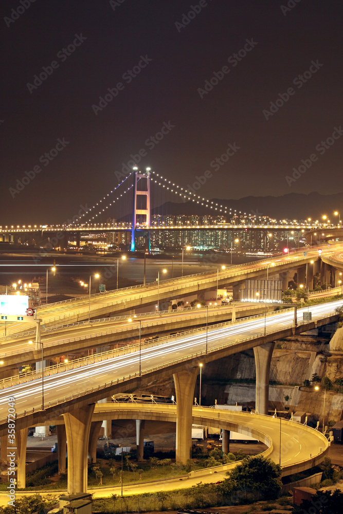 highway and bridge at night