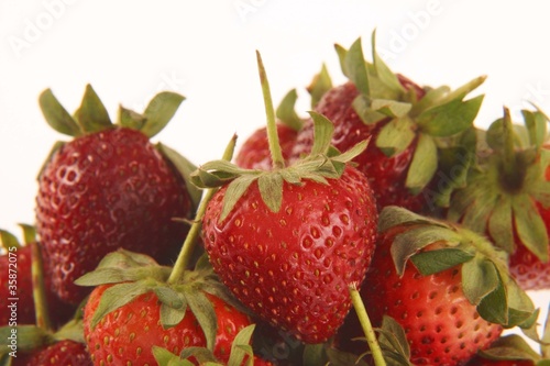 Strawberries on a white background.