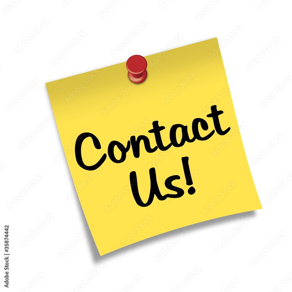 Post-it con chincheta texto Contact Us! Post-it con chincheta texto Contact Us!