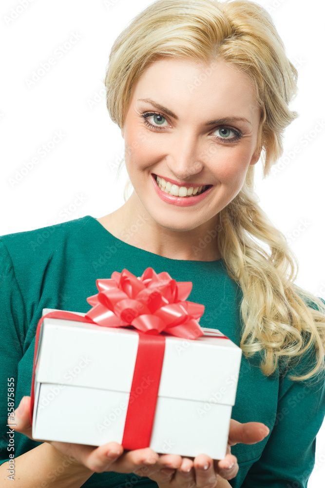 Beautiful woman with present box Beautiful woman with present box