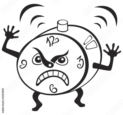 Illustration of mad alarm clock wakening at morning