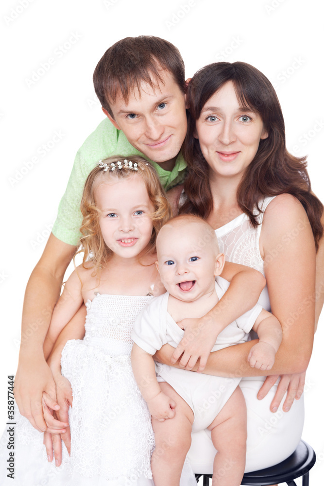 happy family with children isolated on white background happy family with children isolated on white background