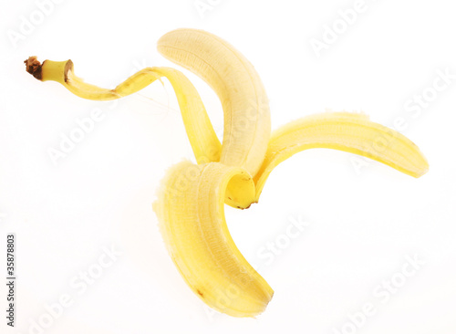 Peeled Banana on white background
