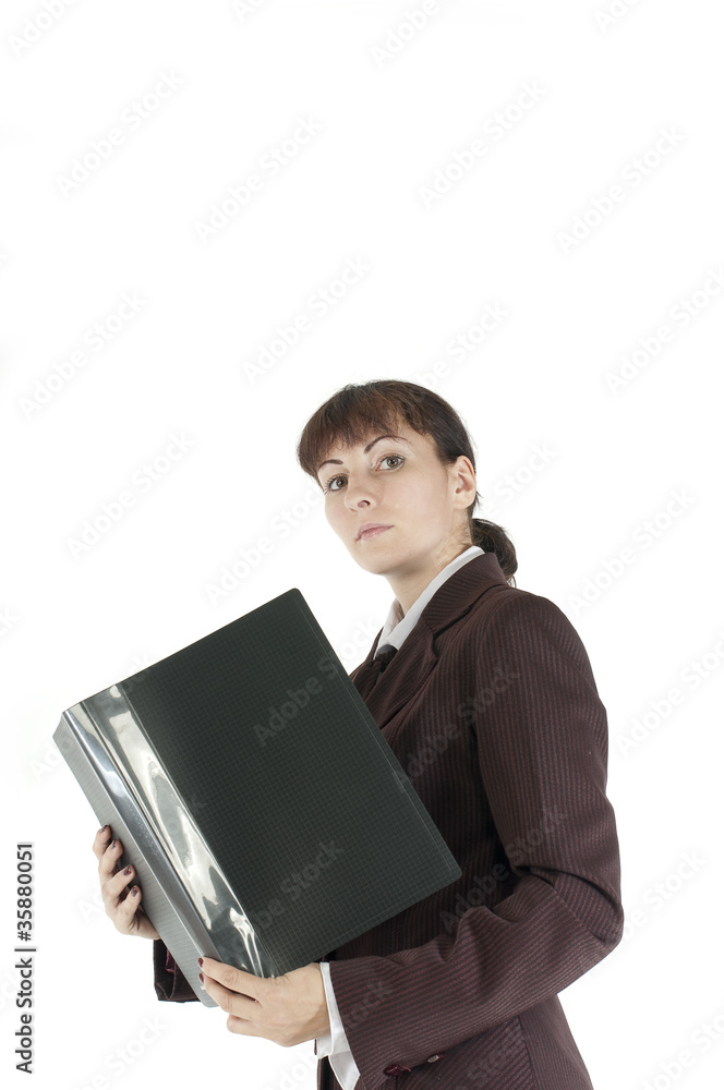 The business lady costs with a folder for papers The business lady costs with a folder for papers