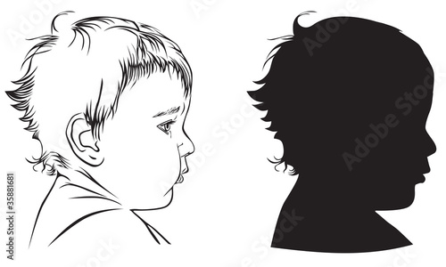 Profile babies: black-and-white illustration and silhouette