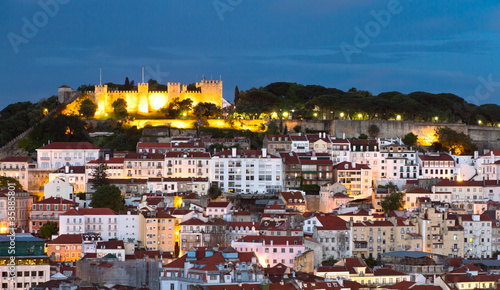 castle Sao Jorge and Lisbon downtown, night