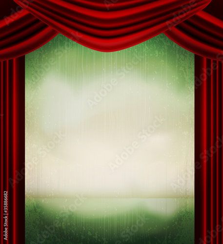 vector vintage grunge background with red curtains