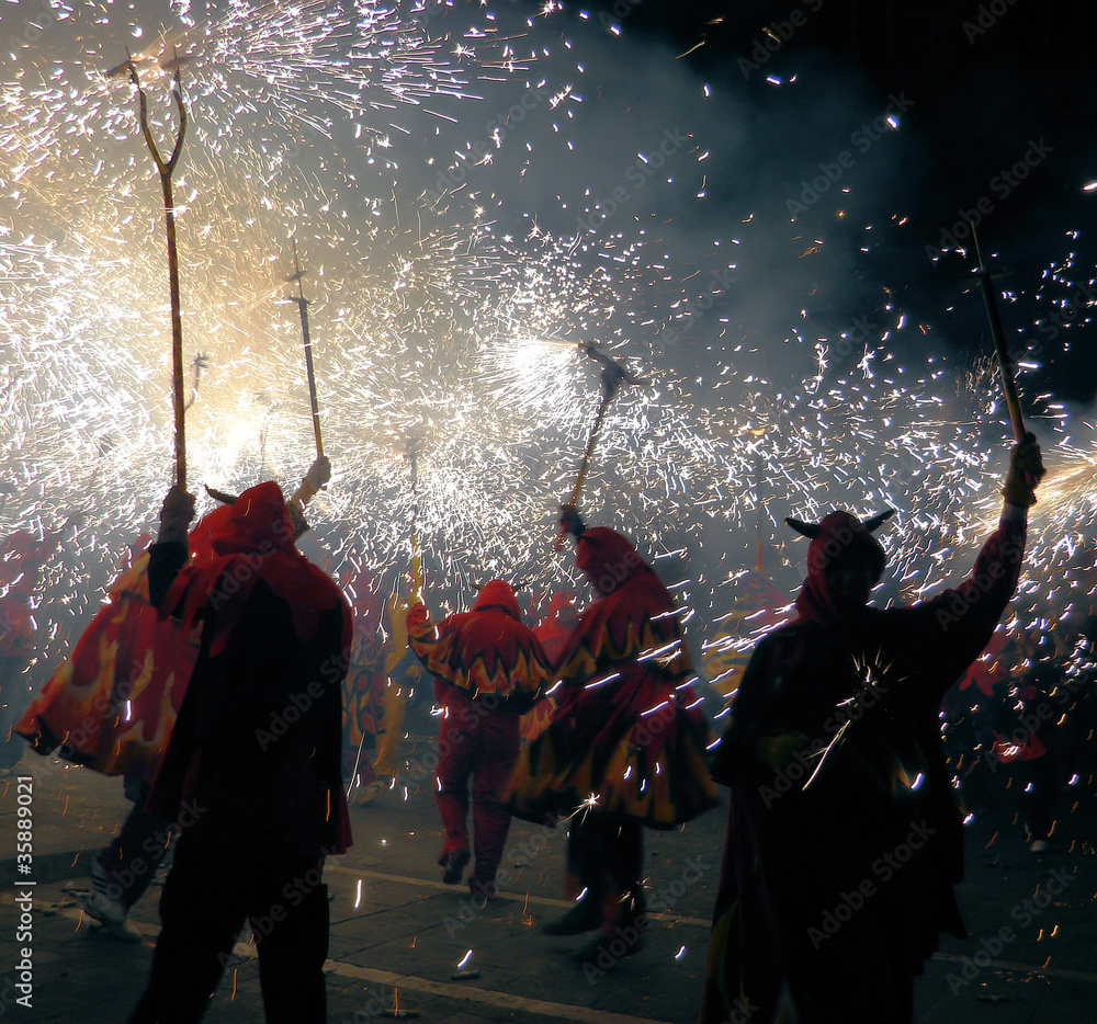 Fototapeta premium spanish fiesta with petards and performance