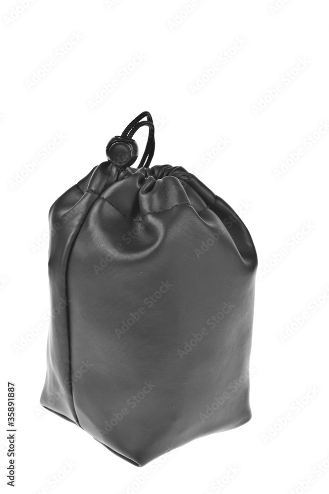 Bag, leather black pouch isolated on white background