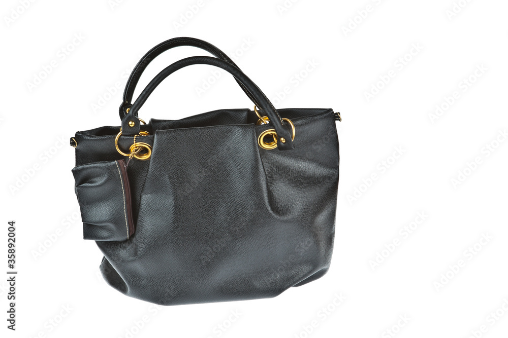 Women black leather bag on white background Women black leather bag on white background