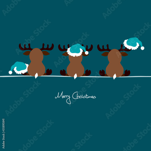 3 Sitting Christmas Reindeers Turquoise