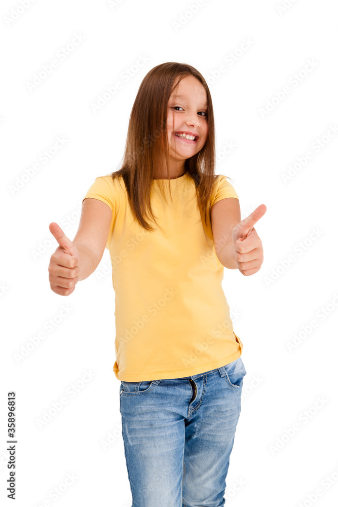 Girl showing OK sign isolated on white background Girl showing OK sign isolated on white background