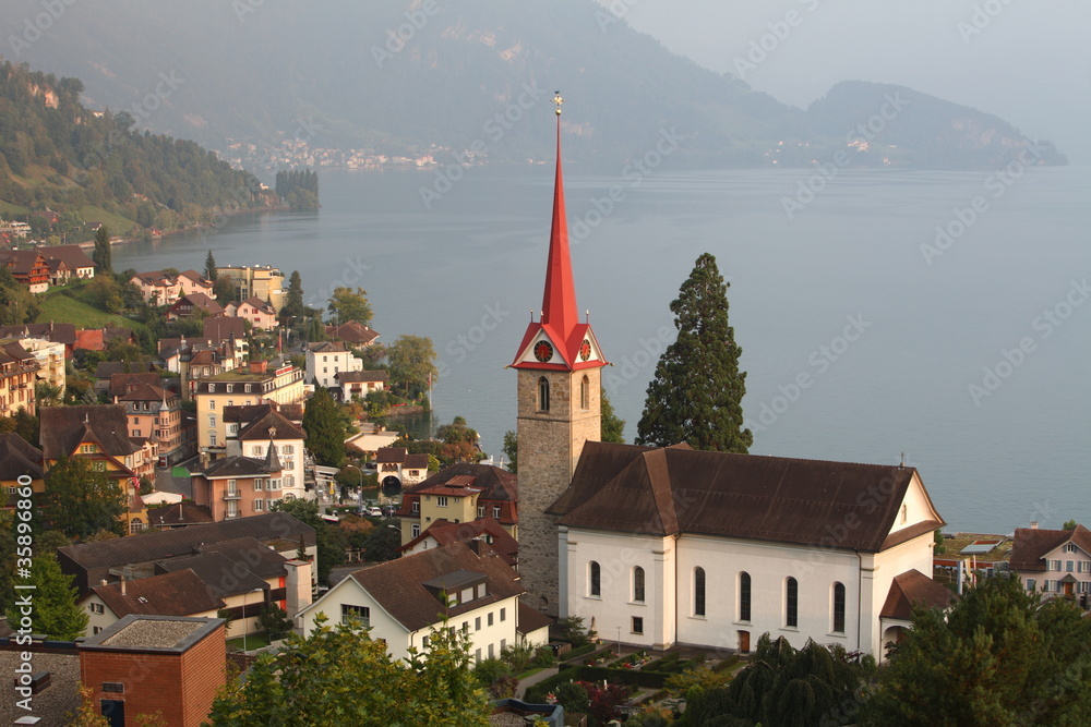 Switzerland lake in Lucerne Canton. village - Weggis