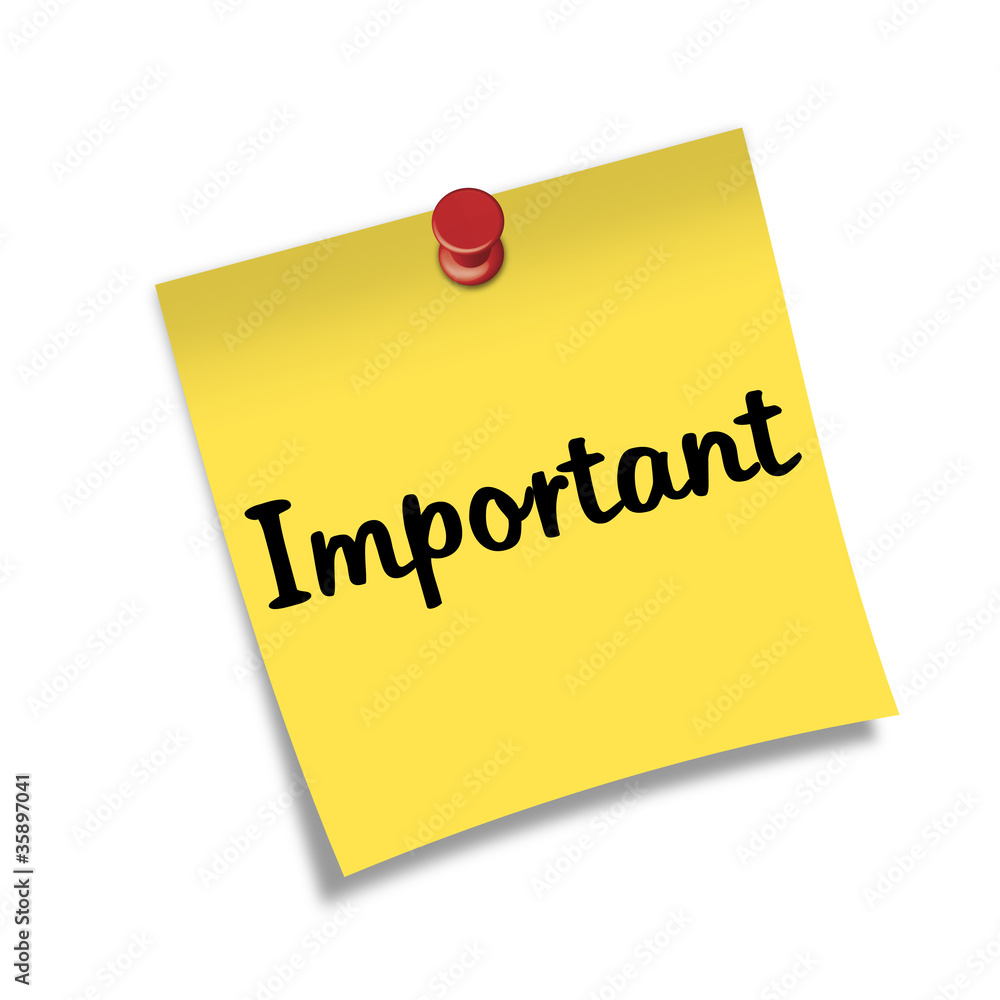 Post-it con chincheta texto Important Post-it con chincheta texto Important