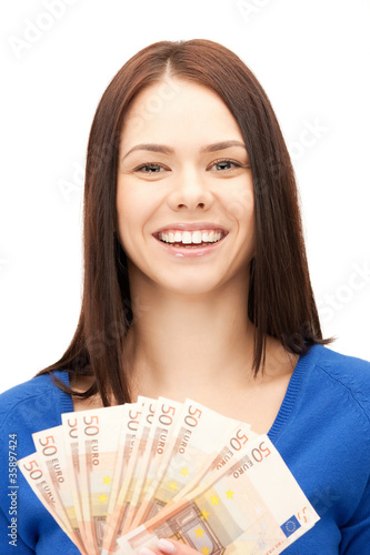 lovely woman with euro cash money