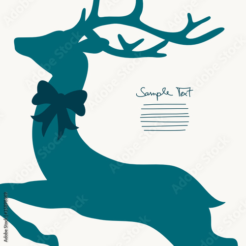 Xmas Card Flying Reindeer Turquoise With Bow