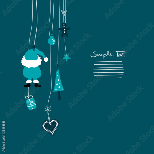Xmas Santa & Symbols Hanging Turquoise