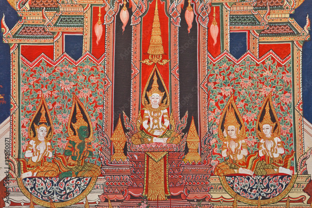 Thai art painting in a temple in Thailand