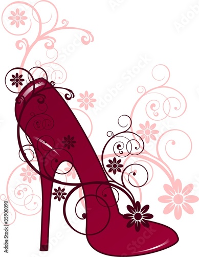 Shoe with floral decorations