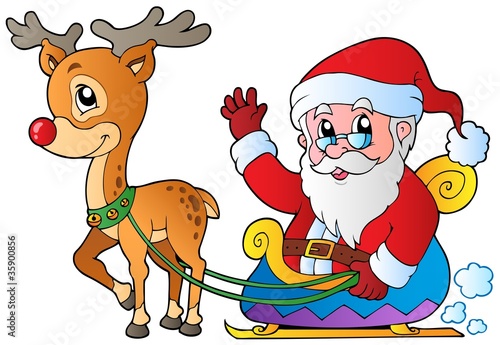 Santa Claus with sledge and deer