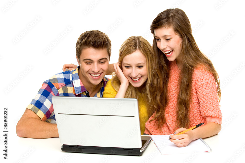 Three students with laptop