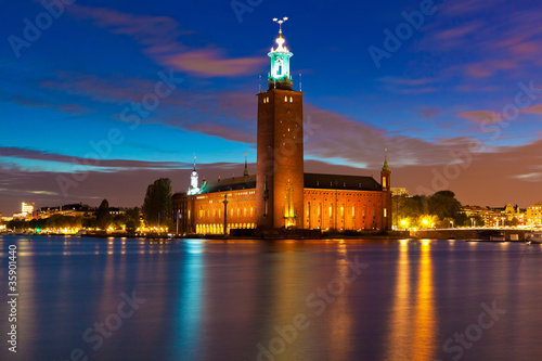 Night view of the City Hall in Stockholm  Sweden