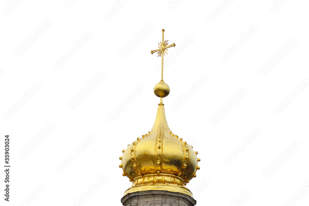 Obraz premium Golden dome of church over white