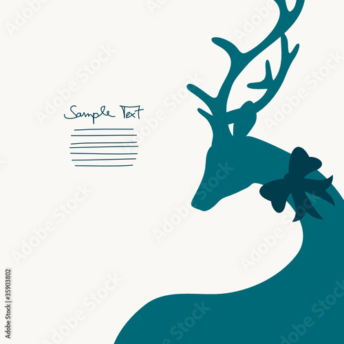 Christmas Card Turquoise Reindeer With Bow