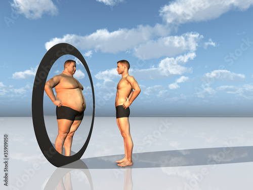 Bild auf Leinwand Man sees other self in mirror