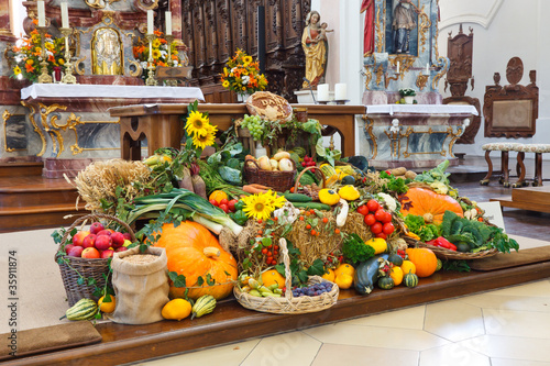 Harvest Festival Altar (Erntedankaltar) at Church in Germany