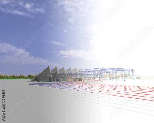 progetto palasport piscina rendering 3d ingegneria architettura