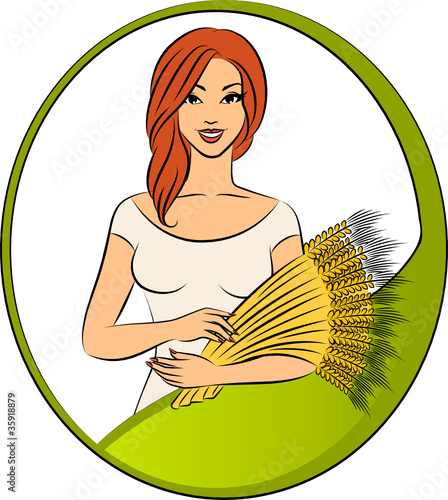 Beautiful girl with sheaf of wheat. Vector