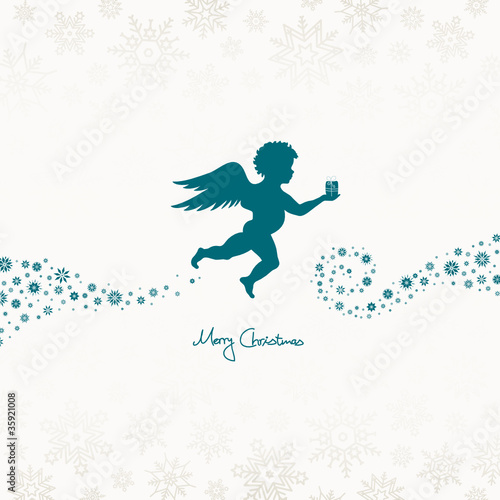 Flying Christmas Angel Holding Gift Turquoise