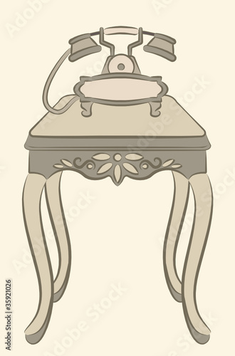 table with telephone for vintage interior
