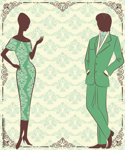 Vintage silhouette of girl with man.