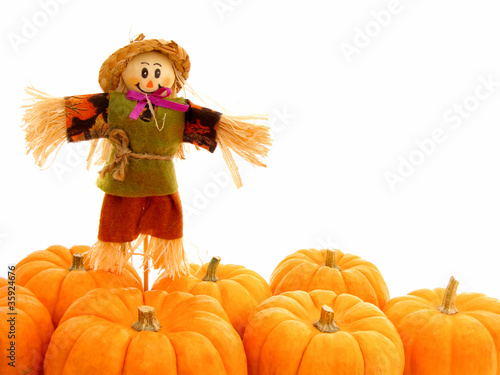 Canvas Print Harvest border of pumpkins and scarecrow
