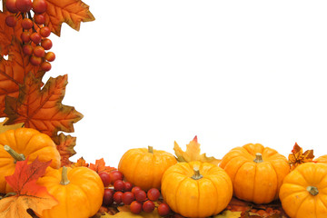 Border of autumn leaves and pumpkins