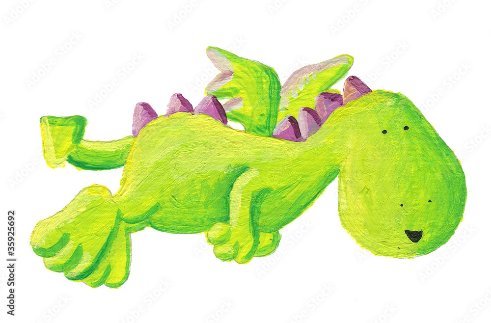 Naklejka premium Cute green dragon flying