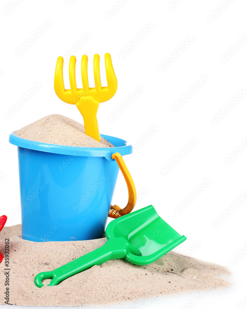children's beach toys and sand isolated on white children's beach toys and sand isolated on white