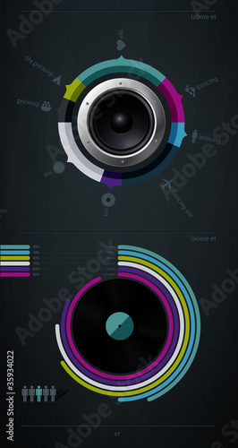 infographic music elements with vinyl and speaker
