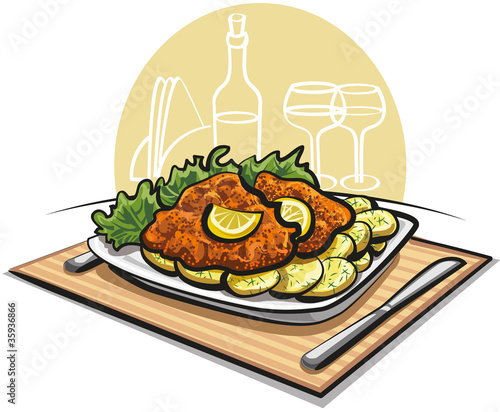 schnitzel cutlet with boiled potato