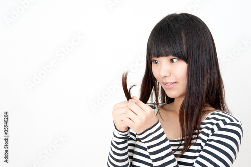pretty asian woman isolated on white background
