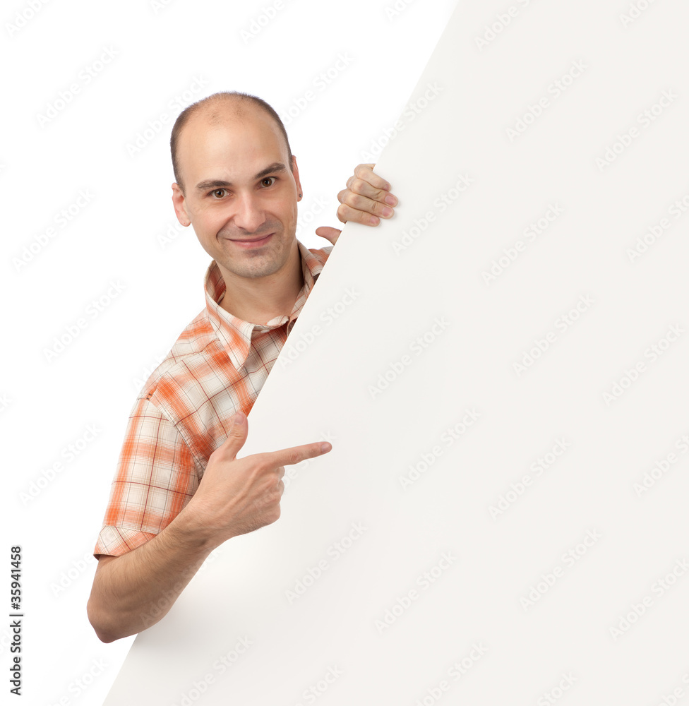 man pointing at blank Billboard man pointing at blank Billboard