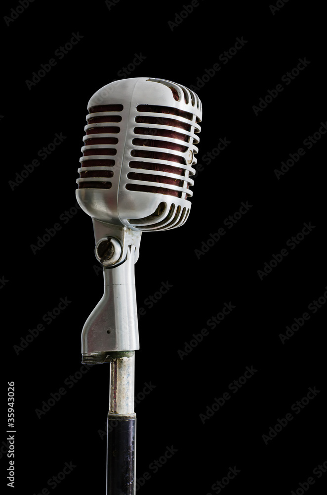 Fototapeta premium Old Chrome microphone on Black