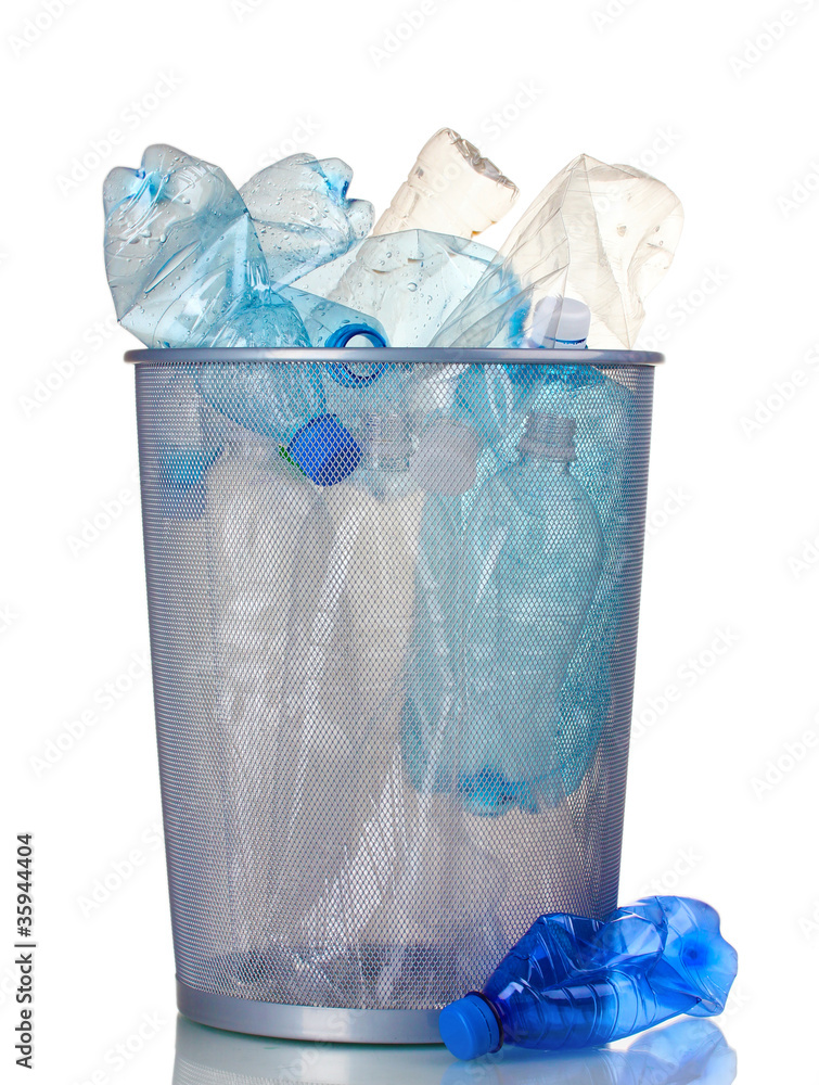 Metal trash bin from plastic bottles isolated on white Metal trash bin from plastic bottles isolated on white