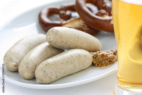 white sausage(weisswurst),pretzel,beer,german food, oktoberfest photo